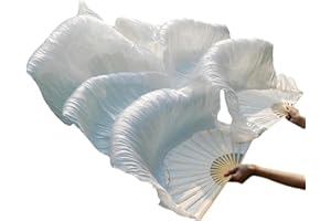 WJPUUS 1 Pair(Left+Right) Belly Dance Fan Artificial Silk Bamboo Fans,Colorful Dancing Fabric Fans,Long Folding Imitated Silk Fans,for Dancing Show Arts,Length 180cm Width 90cm.