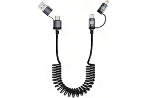 Coiled USB-C and Lighting Cable 4-in-1, 3FT Phone 15 16 Car Charger Cord, 100W Multi Fast Charging Cable for Phone 17/16/15/1