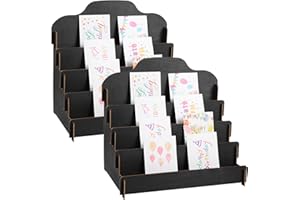Toyosport 2 PCS Wooden Greeting Card Display Stands, 4-Tier Greeting Card Organizers, Adjustable Card Storage Rack, Simple Design for Easy Access, Ideal for Home and Store Use