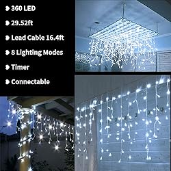 Toodour Christmas Icicle Lights Outdoor, 360 LED