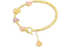 VJOSA Fashion Simple 18K Gold Plated Butterfly Charm Bracelet Flower Pattern Cuff Bracelet