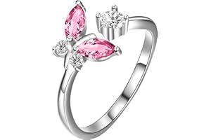 AOBOCO Sterling Silver Butterfly Open Adjustable Ring Embellished with Crystal from Austria, Anniversary Birthday Jewelry Gifts for Women Girls, Size 6 7 8 9 10