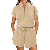 KISSMODA Two Piece Sets for Women Sweatsuit Casual Tracksuits Short Sleeve Tops and Shorts 2025 Lounge Outfits