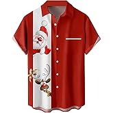 Men's Bowling Shirts Vintage Printed Chest Pocket Hawaiian Shirt Short Sleeve Casual Aloha Beach Camp Shirt