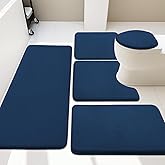 YIHOUSE Bathroom Rug Set 5 Piece, Memory Foam Bath Mat Set, Super Absorbent Bath Mats for Floor - Non-Slip & Washable Bathroom Rugs - Dry Quickly Bath Rugs, Dark Blue