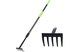 KLDOLLAR Hand Rake, Adjustable Handle Garden Small Rake Garden Tool, Heavy Duty Hand Tiller Cultivator with Soft Foam Grip, Mini Rakes for Weeding Tilling Soil Loosing Planting