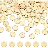 DICOSMETIC Golden Blank Tag Charms Stainless Steel Flat Round Stamping Tag Charms Small Disc Personalized Blank Word Charms for Jewelry Making