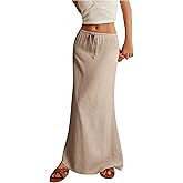 SOLY HUX Women's Summer Maxi Skirt Drawstring Low Waist A Line Casual Skirts