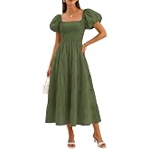 ZESICA Women Summer Puff Sleeve Boho Wedding Guest Midi Dress | High Wasit, Backless, Flowy A Line Tiered, 2026 Trendy, Casua