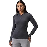 Merino Protect 100% Merino Wool Hoodie Women Quarter Zip Base Layer Midweight Thermal Long Sleeve for Running Walking