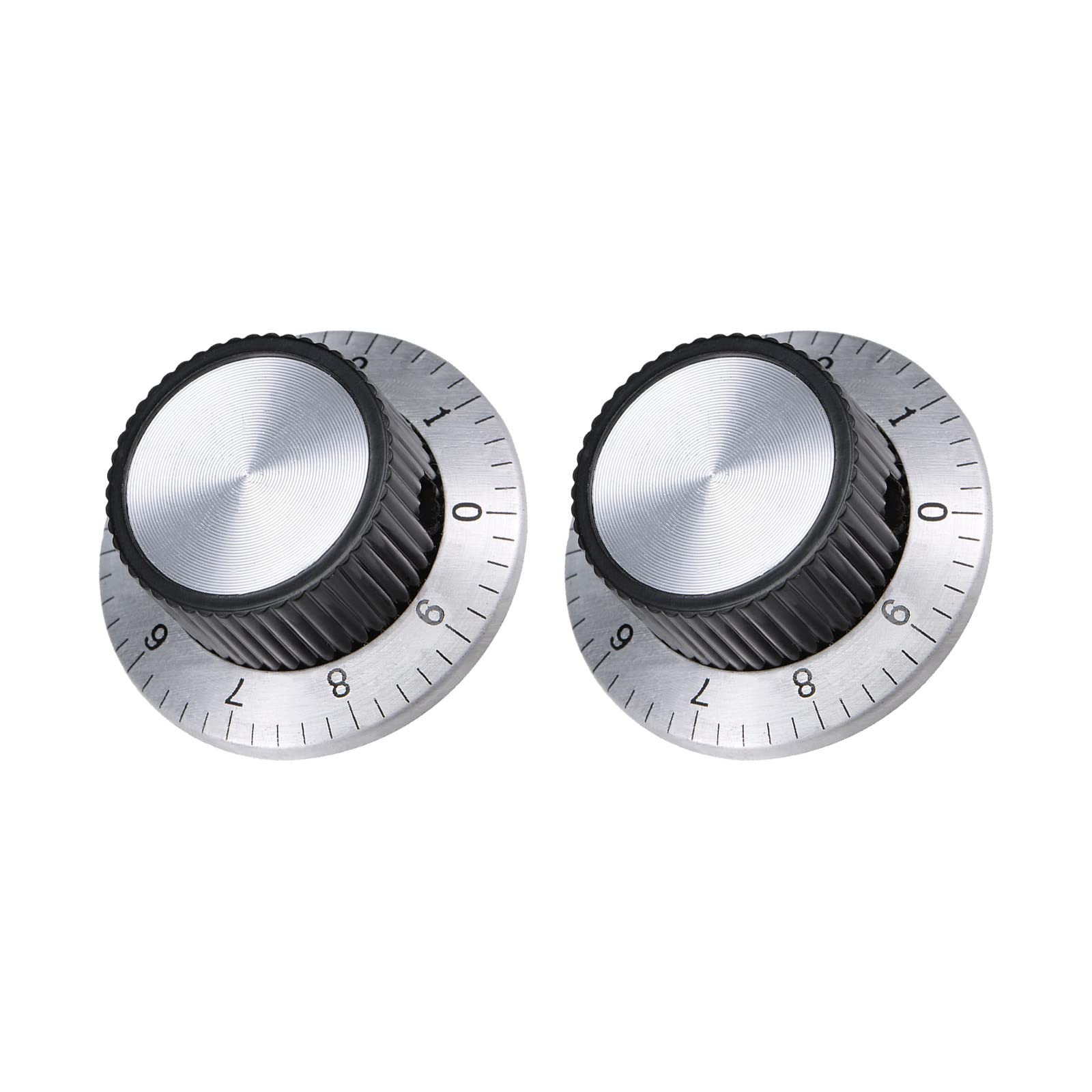 Rebower Potentiometer Volume Control Rotary Top Switch Knob, [for Audio Device] - 36x15mm/ Black Silver Tone/ 2Pcs