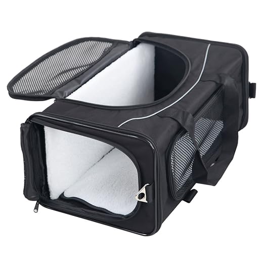 Petsfit Faltbare Transportbox für Haustiere, Fluggesellschaft zugelassen, Schwarze Haustiertragetasche, Zwei Platzierung-Meth