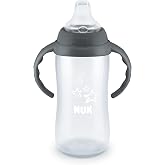 NUK Large Tritan Learner Cup, 10 Oz, Pack of 1, Gray Stars | Soft Spout, Easy-Grip Handles, BPA Free, Spill Proof, Transition Sippy Cup