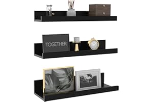 Giftgarden 16 Inch Black Floating Shelves for Wall Mount Storage, Cute Wall Shelf for Bathroom Bedroom Kitchen Living Room Of