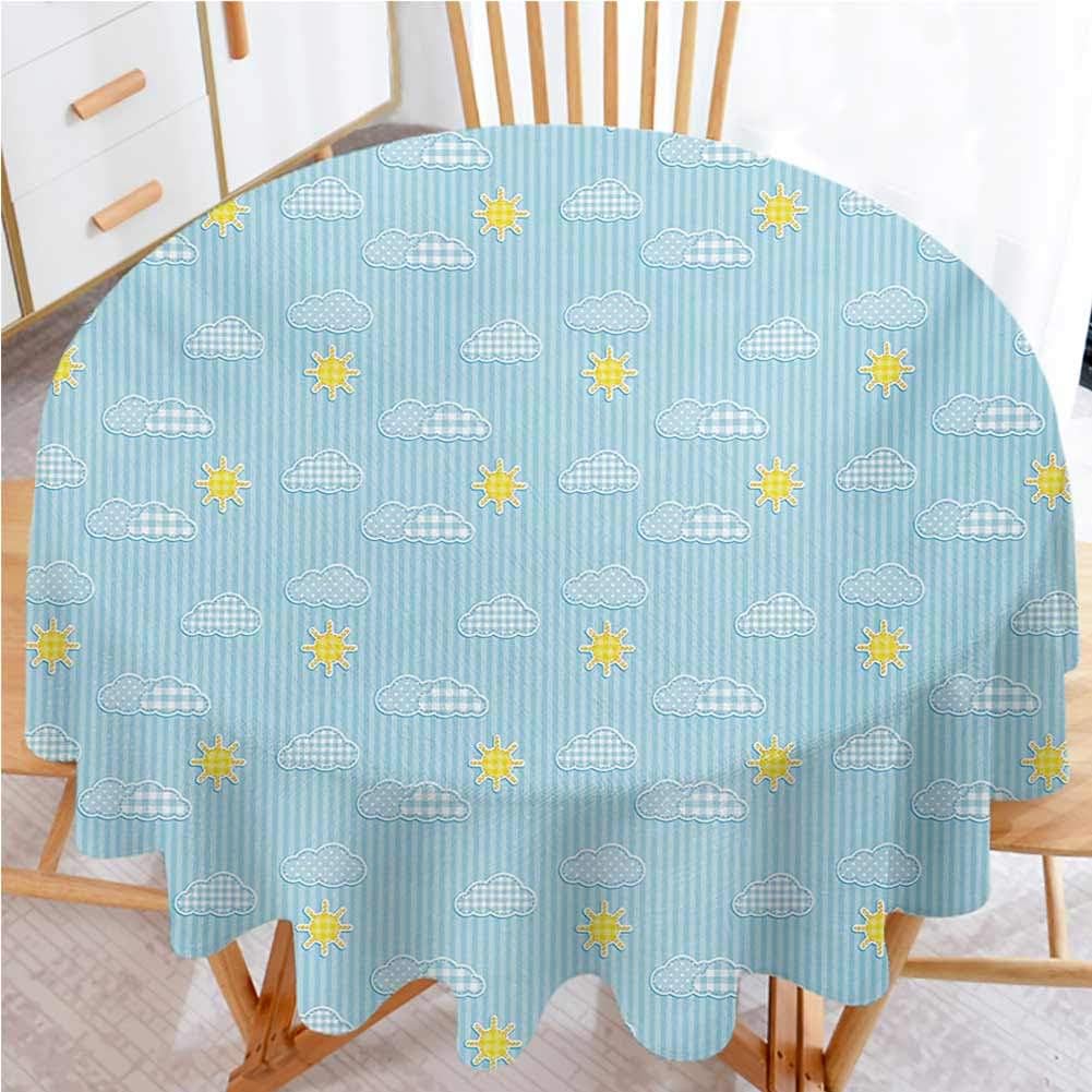 shirlyhome Yellow and Blue Round Table Cover Cute Clouds