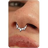 BodyBonita 16G Septum Rings Jewelry - Cubic Zirconia Luxe 316L Stainless Steel Hinged Nose Rings Hoops for Women Conch Piercing Jewelry Tragus Daith Helix Earring 14K Gold Plated/Silver 8 mm/10 mm