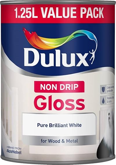 Dulux Non Drip Gloss 1.25L Pure Brilliant White Paint Interior Exterior Easy