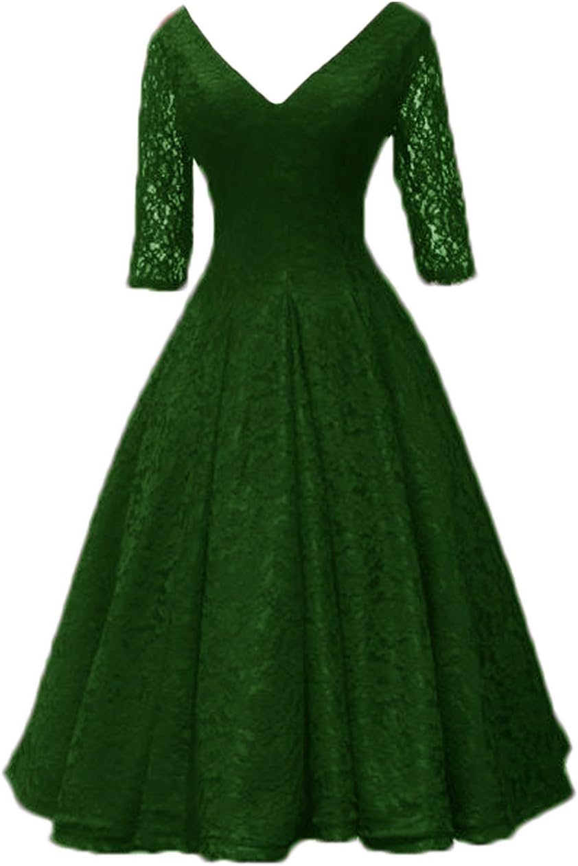 CIRCLEWLD Lace Swing Midi Fromal Evening Dress Half Sleeves Prom Gown E54A