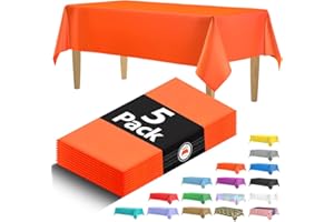 HSGUS 5 Pack Premium Orange Plastic Tablecloth - 108 x 54 in. Disposable Rectangle Plastic Table Cloth - Decorative Rectangle Table Cover Smooth Tablecloth - Disposable Table Cloths For Parties, Weddings.