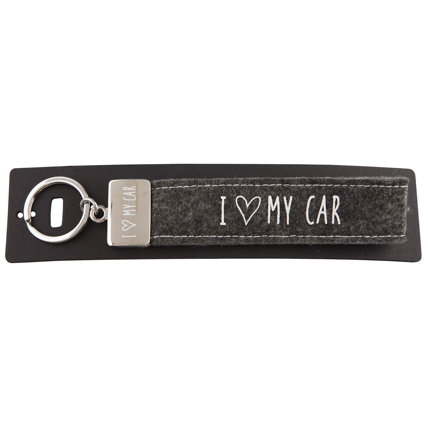 Depesche 004298-020 Loops Felt Keyring with Engraved Metal End and Iconic Print, I Love My Car, Grey, Approx. 18.7 x 4.4 x 1 cm