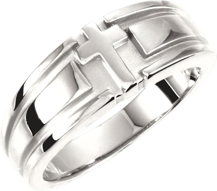 Religious Cross Duo Wedding Band Ring in Sterling Silver (Size 6