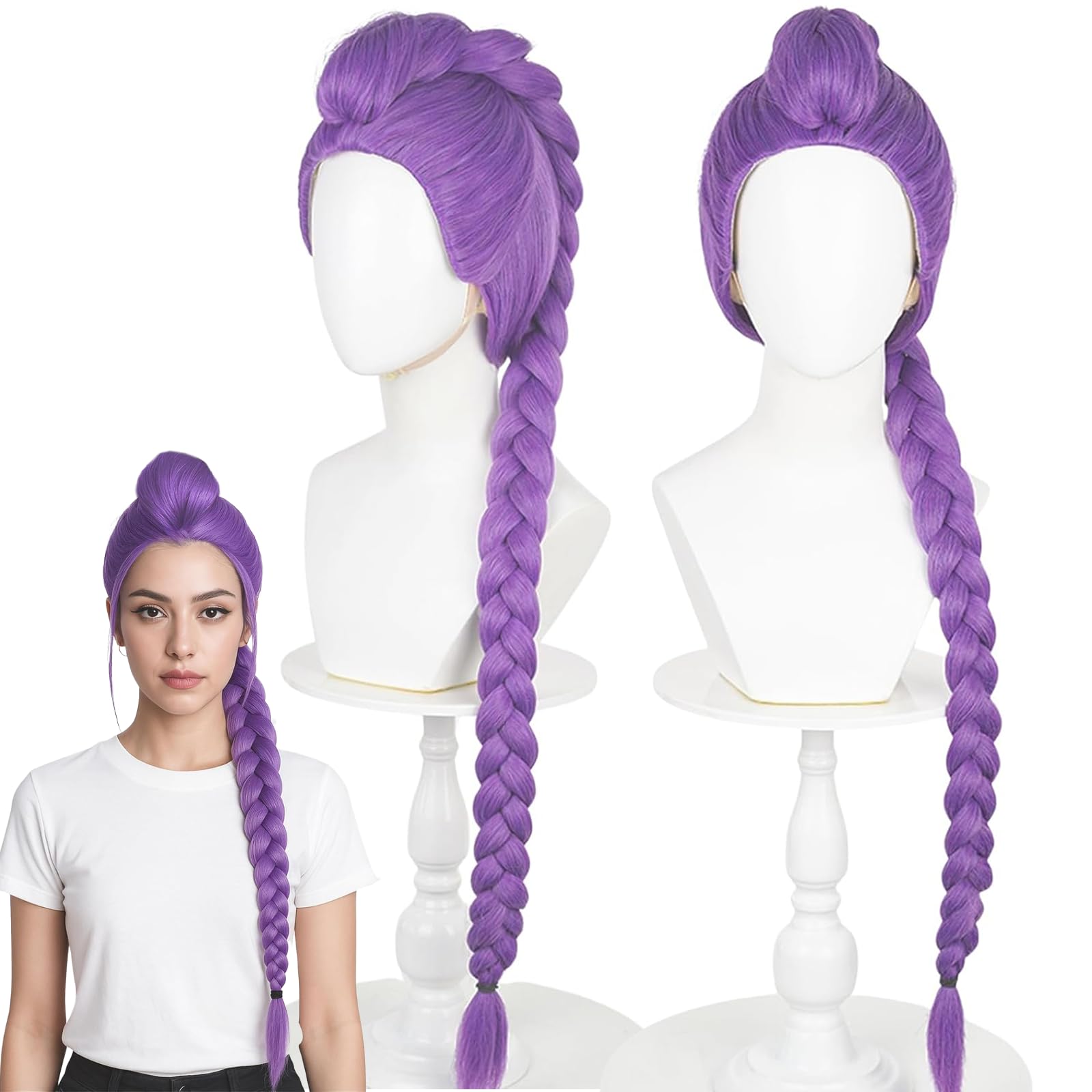 Photo 1 of EINAEY Demon Hunters Rumi Wig – 39" Dark Purple Braided Cosplay Hair 520g, Heat-Resistant Synthetic Fiber, Adjustable Cap Halloween Anime Costume Wig