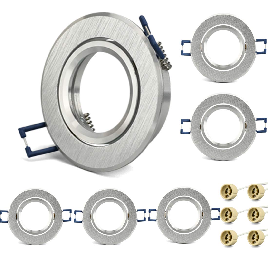 KYOTECH LED Recessed Ceiling Light Mounting Frame Adjustable GU10 Type Mounting Frame Aluminium,incl. GU10 Socket, Downlight Frame for Ceiling Spotlight MR16 GU10 and Halogen Bulb,6 Pack