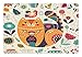 Ambesonne Pet Mat for Food and Water, Rectangle Non-Slip Rubber Mat for Dogs and Cats, Little Smiling Cheek Cat Animal with Various Oriental Leaf Flower Artwork, Multicolor