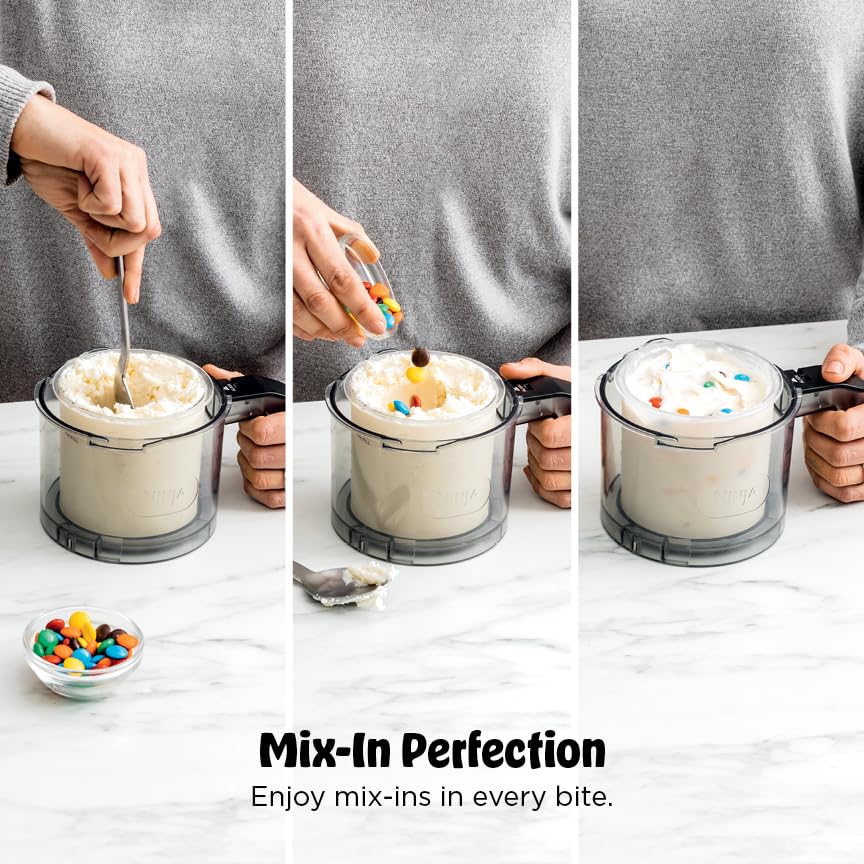 Ninja NC301 CREAMi máquina para hacer helados, para helados, mezclas, batidos, sorbetes, tazones para batidos y más, 7 programas de un solo toque, con (2) recipientes de pinta y tapas, tamaño compacto, perfecto para niños, plateado