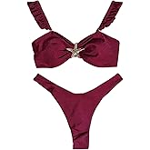 Verdusa Women's 2 Piece Boho Bikini Set Metal Starfish Ruffle Thong Swimsuit Vacation Outfits