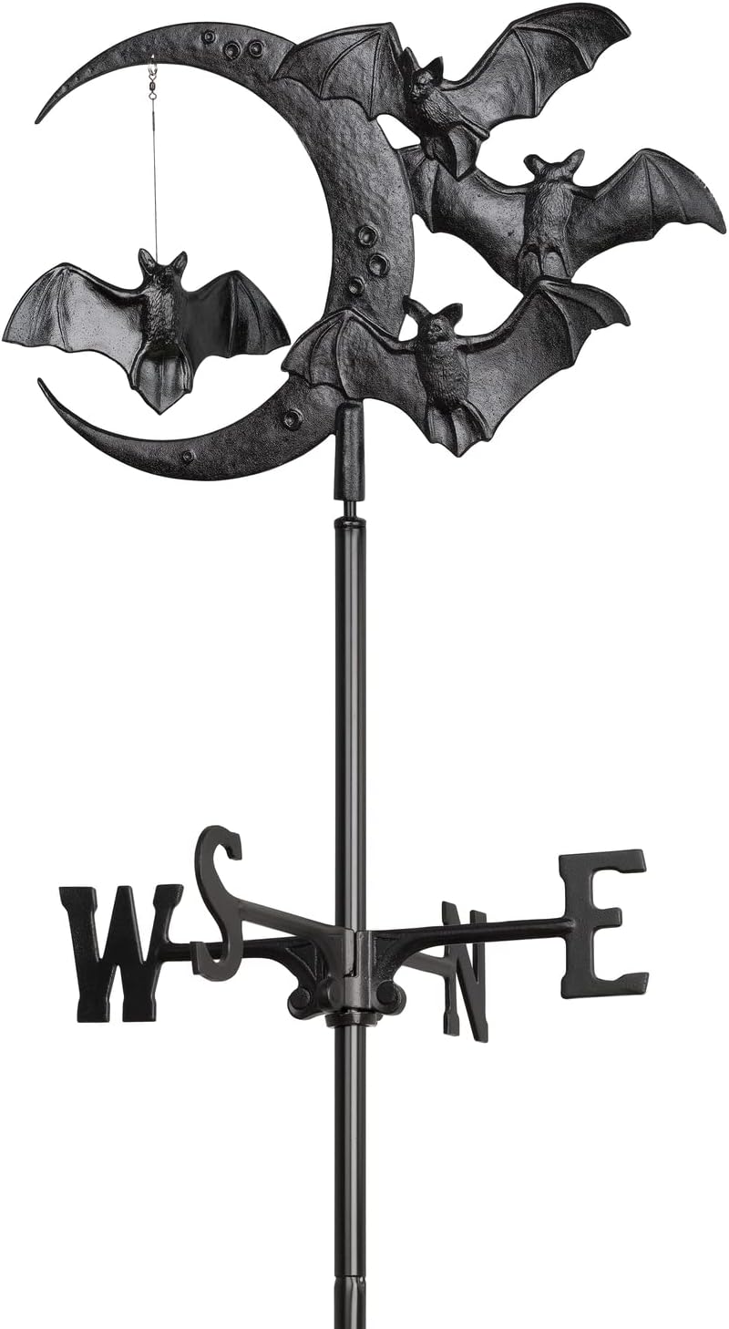 Weathervanes - Whitehall Products Bat and Moon Garden Weathervane, Black