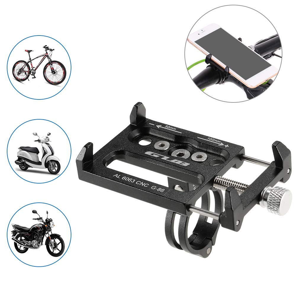 Aluminum Alloy Bicycle Bike All-purpose Phone Holder Handbar Clip Stand Mount Bracket for 3.5"-6.2" Mobile Phone