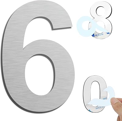 Ywonoby 3 in. Self Adhesive Stainless Steel House Numbers Silver (6)