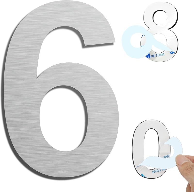 Ywonoby 3 in. Self Adhesive Stainless Steel House Numbers Silver (6)