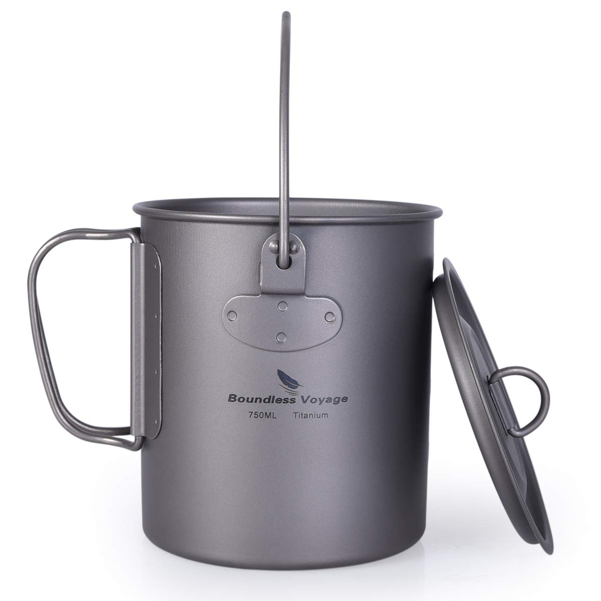 usharedo Outdoor 750ml Titanium Pot with Lid Folding Handle Camping Hiking Picnic Ultralight Portable Water Bottle