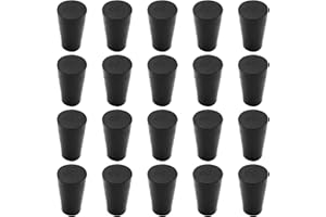 Kyuionty 20 Pack Solid Rubber Stoppers Size #00-15mm x 10mm - 25mm Long - Tapered Laboratory Test Tube Stopper Plug - Black