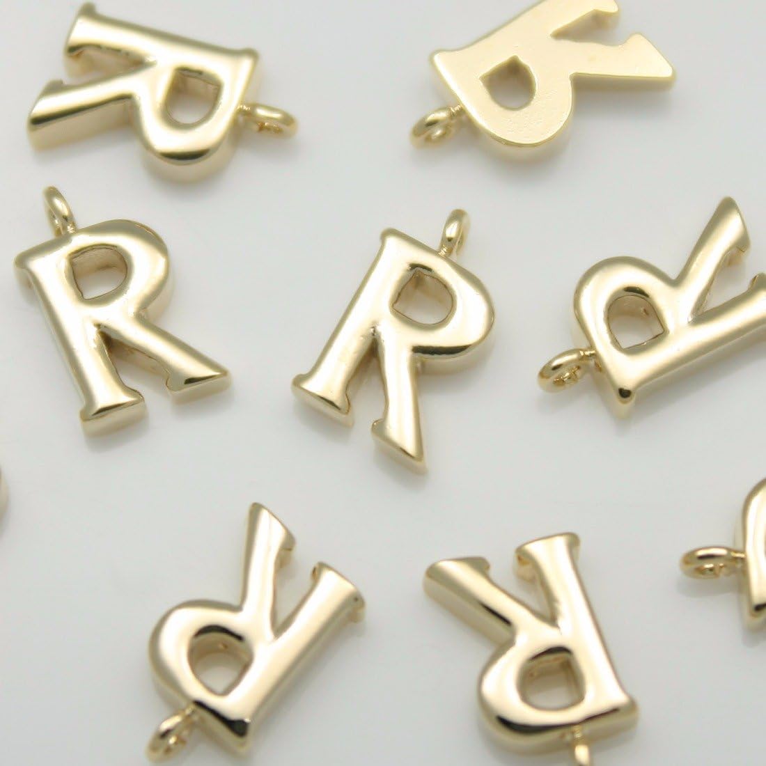 2 pieces of Glossy Shiny Gold Initial Alphabet 'R' Pendants Charms Connectors links Metal beads 16K gold plated over brass for earrings necklace bracelets etc. Jewelry Making Supplies #in-1-gd-r