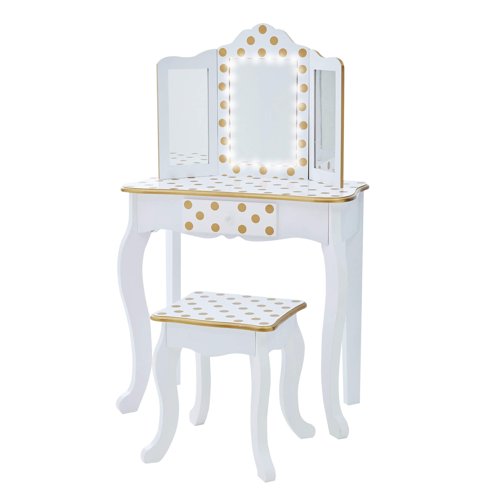 Fantasy Fields By Teamson Gisele Play Dressing Table/Vanity Set LED Light White/Gold TD-11670ML