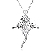 URONE Ocean Animal Necklace 925 Sterling Silver Manta Ray/Shark/Seahorse/Whale/Turtle/Mermaid Pendant Necklace Ocean Jewelry Gifts for Women