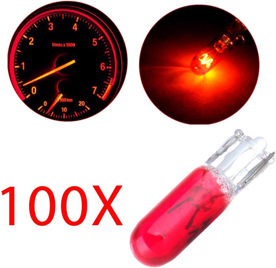 cciyu 100 pcs Car T5 Halogen Bulbs Replacement fit for Marker Clearance Light Auto Side Lamp 57 74 306 (red)