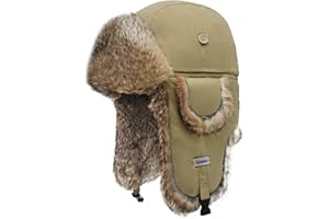 SIOLYAG Winter Trapper Hat,100% Rabbit Fur Russian Ushanka Aviator Hunting Ski Hat Winter Hat with Ear Flaps