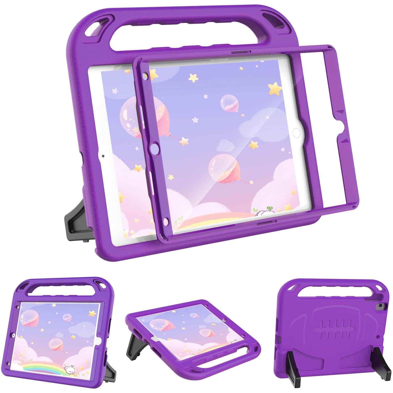 SINSO Kids Case for ipad 9th Generation 2021/ iPad 8th Generation 2020/ iPad 7th Generation 2019 10.2 inch ipad Cover Built-in Screen Protector, Shockproof Convertible Handle Stand, Purple