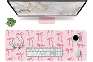 WIRFRAY Large Bow Mouse Pad, Desk Mat Pink Office Accessories, Pink Keyboard Pad Computer Mat Non-Slip Rubber Base Large Gaming Mouse Pad Laptop Pad, Cute Office Supplies Desktop Decor for Girls 31.5 x 11.8in