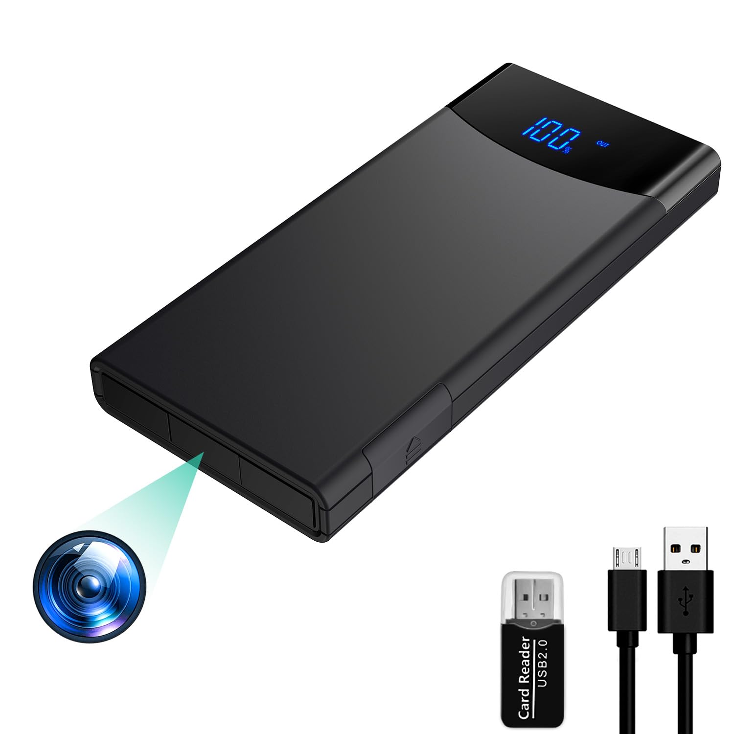 Igzyz Spy Cameras, 64GB Hidden Camera 10000mAh Portable Charger 1080P Mini Security Camera with Night Vision, Micro Nanny Camera Motion Detection for Indoor/Outdoor