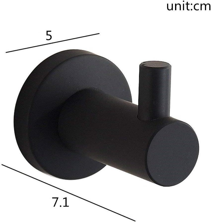 CASEWIND ASEWIND Black Paint Flat Towel Hook 2 Pack Wall Mounted SUS304 Stainless Steel Single Robe Clothes Holder, L5 x H7 cm/each - Image 3