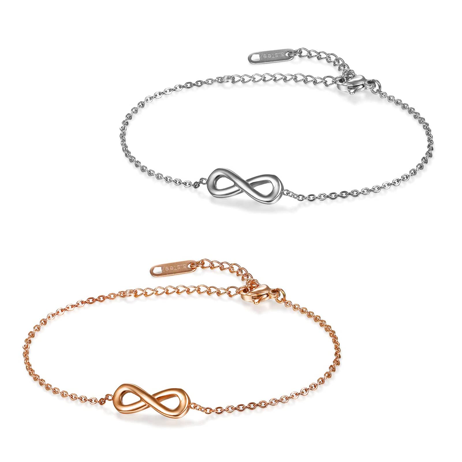 Flongo Anklet Friend Bracelet, Friend Bracelets for 2 Stainless Steel Bracelet Anklet Heart Infinity Sign Rose Gold Silver Elegant Ladies Girls Silver and rose gold / infinity symbol.