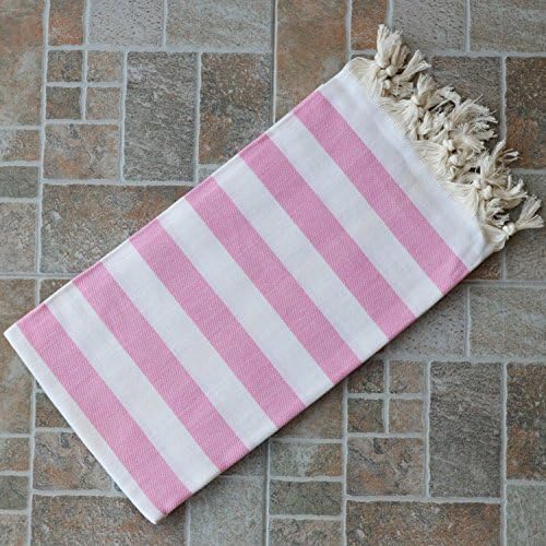 Dandelion - Stripes Pattern - Naturally-Dyed Cotton Turkish Towel Peshtemal - 71x39 Inches - White & Sugar Pink