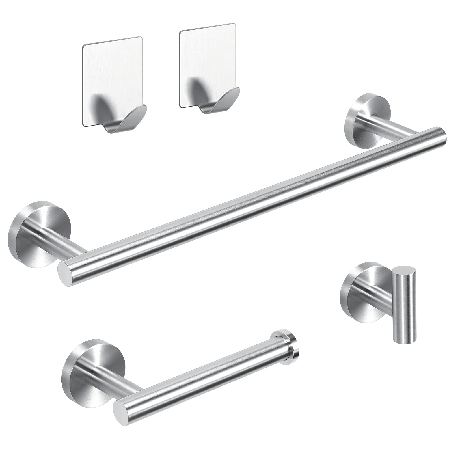 Towel Bars Bathroom Accessories Set - 5 Pieces Stainless Steel Bathroom Hardware Set Wall Mounted, 12"Bath Towel Bar + Toilet Paper Holder +Towel Robe Hook+2 Hooks, Heavy Duty Bathroom Accessories Kit