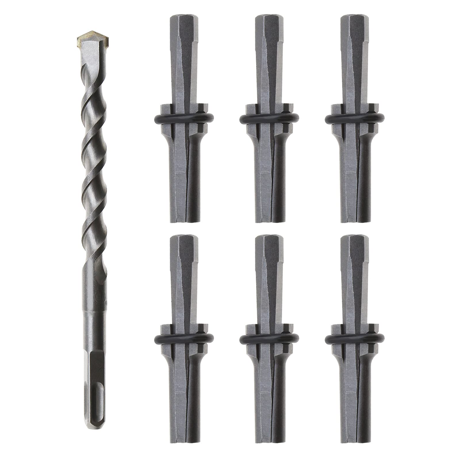 eMagTech 7pcs Set 16mm Plug chop Feather Shims 5/8 Inch Stone Splitter Concrete Marble Rock Stone Hand Tools 16 * 200mm Rotary Hammer Drill Bit
