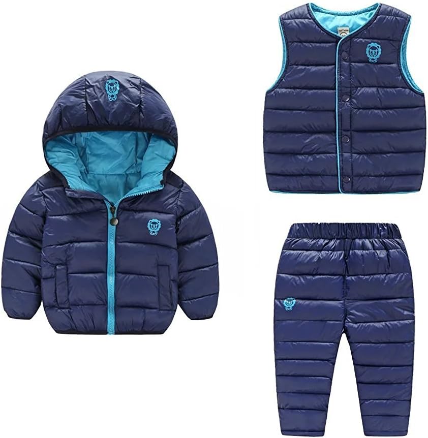 Kids Windproof Warm Puffer Jacket Vest Ski Pants Three-Piece Snowsuits